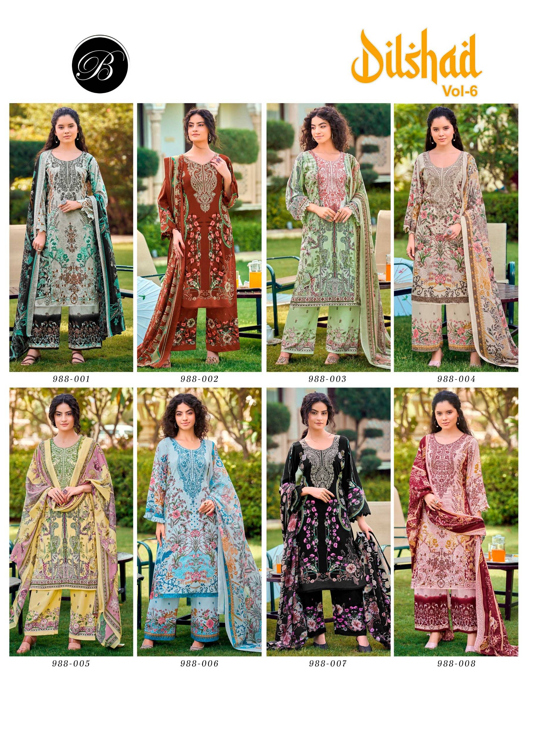 DILSHAD VOL 6 BY BELLIZA DESIGNER 01 To 08 Series Indian Traditional casual wear Pakistani Pure Viscose dresses At Wholesale Price